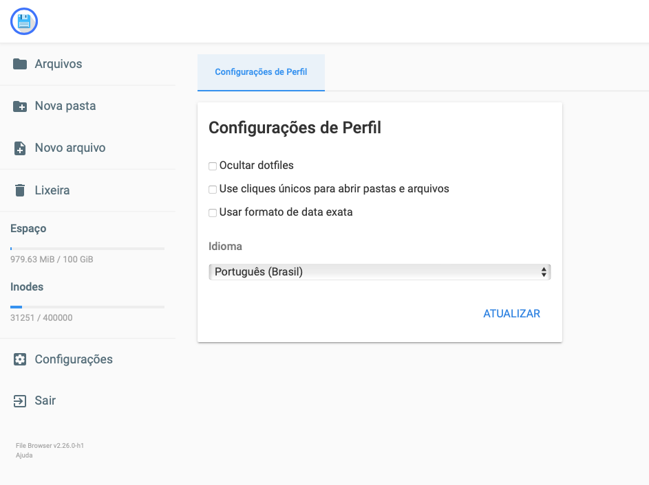 desmarcando a op&ccedil;&atilde;o ocultar dotfiles no gerenciador de arquivos da hostinger