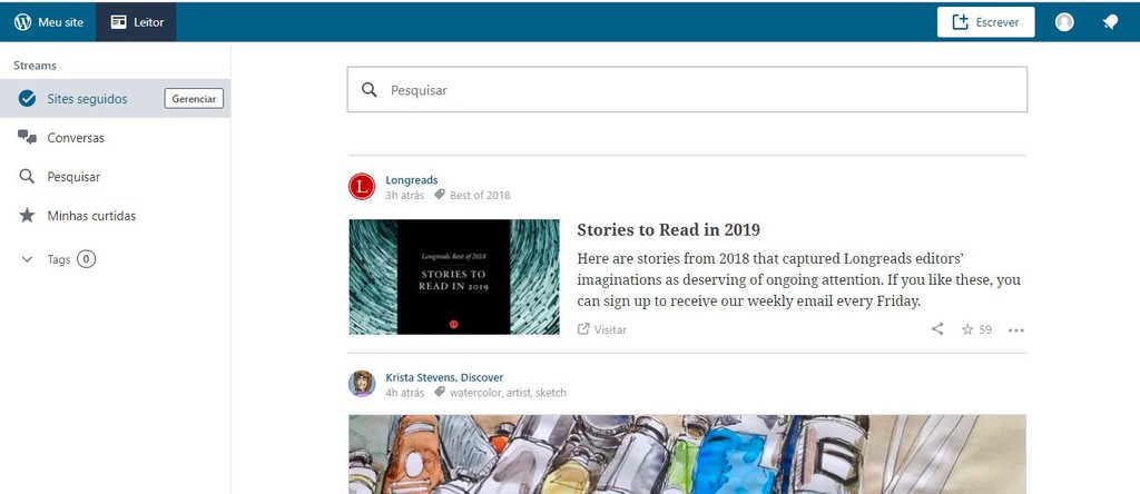 P&aacute;gina do Leitor no WordPress