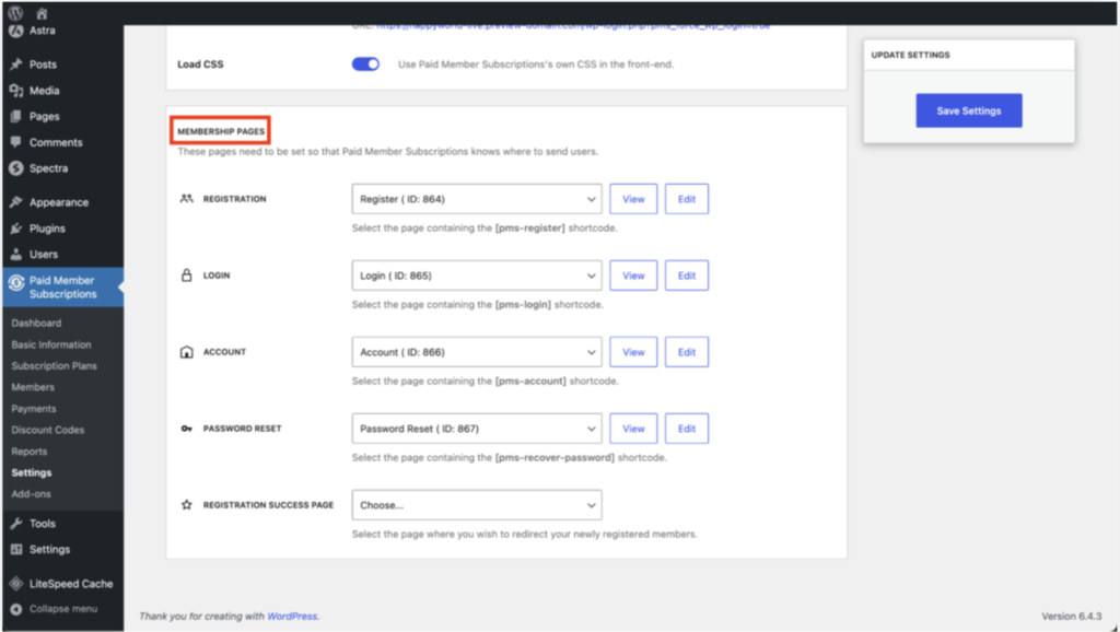 configurando p&aacute;ginas no plugin paid member subscriptions