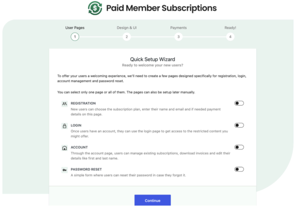 assistente de configura&ccedil;&atilde;o do plugin paid member subscriptions para wordpress