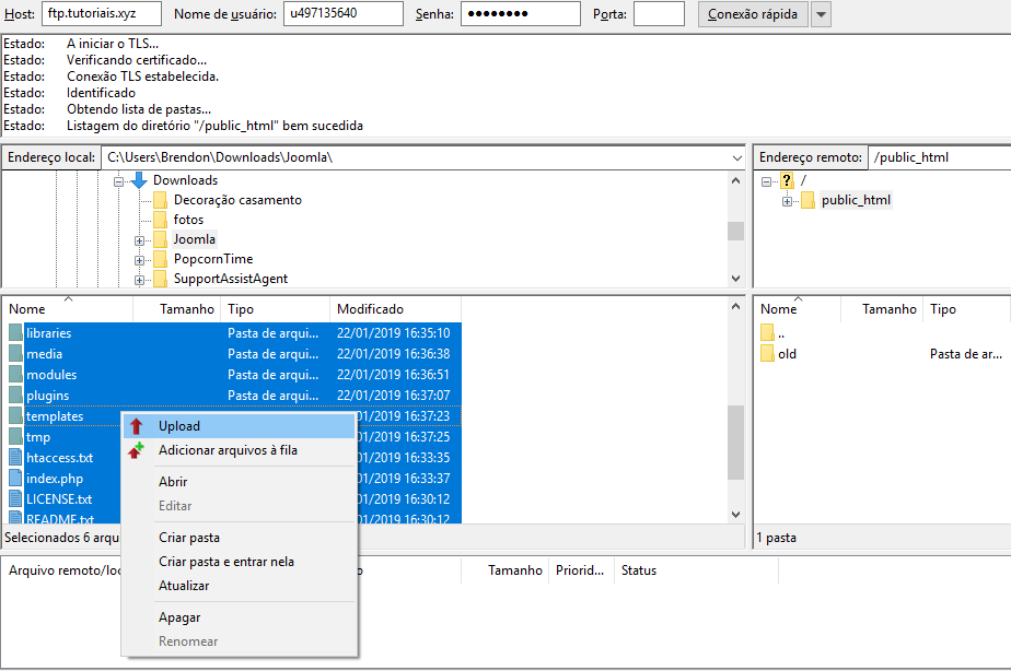 subir arquivos via ftp