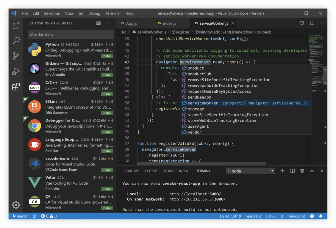 interface do editor html visual studio code