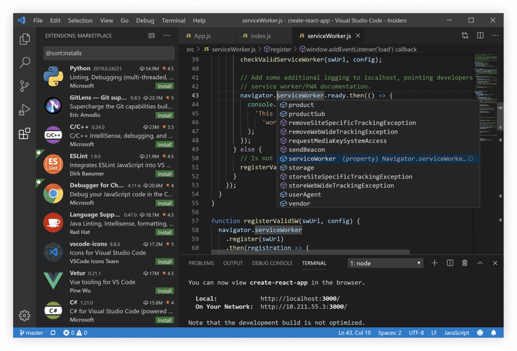 interface do editor html visual studio code
