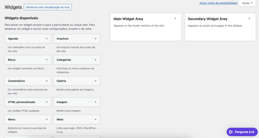 widgets wordpress em tema cl&aacute;ssico