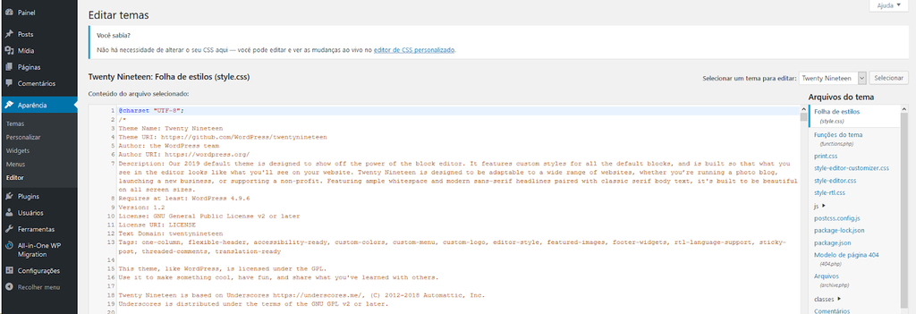Editor de tema WordPress