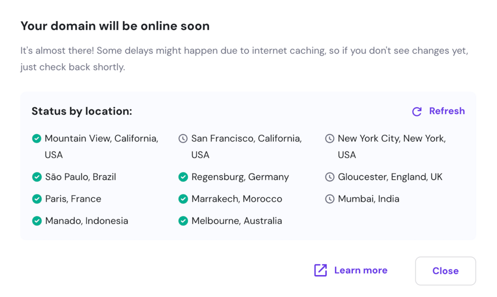 status de propagação dns no hpanel