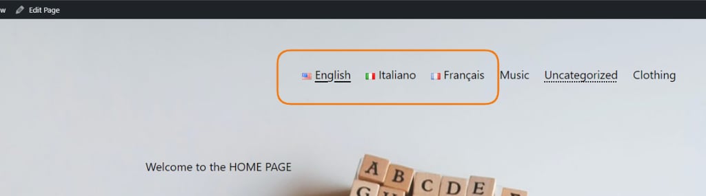 exemplo de bot&otilde;es de idioma do plugin Polylang