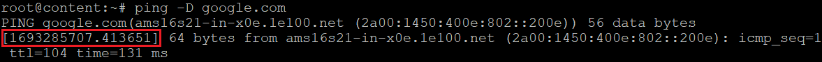 resultado de comando ping com timestamp