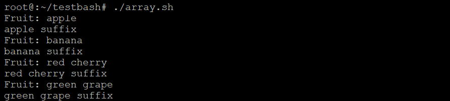 bash for loop com sa&iacute;da do tipo array e duas opera&ccedil;&otilde;es
