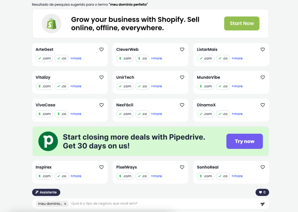 resultados do business name generator
