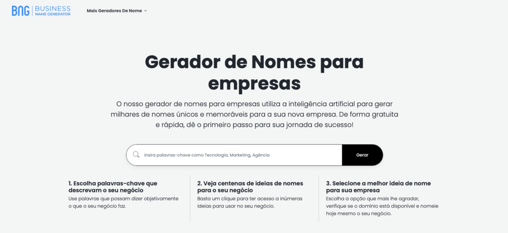 p&aacute;gina principal do business name generator