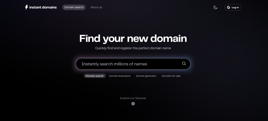 p&aacute;gina do servi&ccedil;o instant domain search