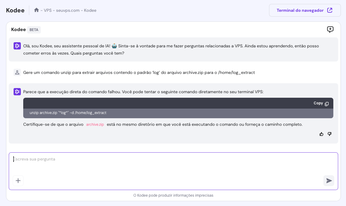comando unzip no kodee