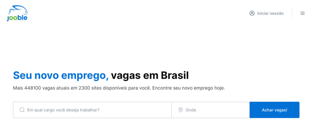 p&aacute;gina inicial do site de freelancer jooble