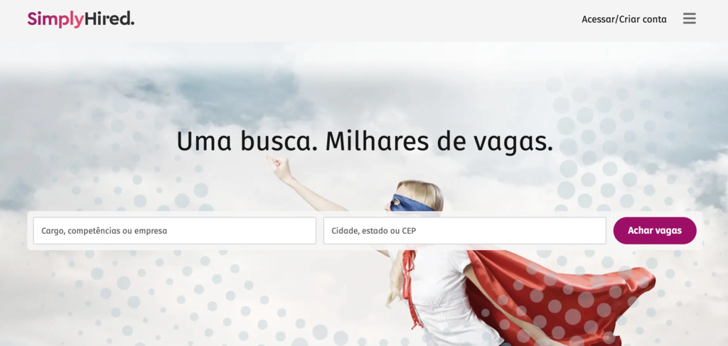 p&aacute;gina inicial do site de freelancer simplyhired