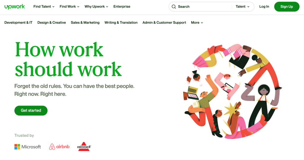 página inicial do site de freelancer upwork