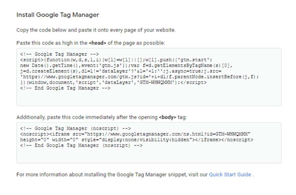 C&oacute;digos necess&aacute;rios para implementar o Google Tag Manager