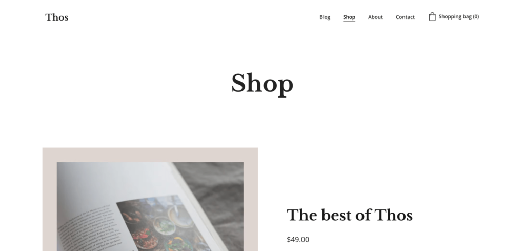 exemplo de página de loja virtual em um template de blog