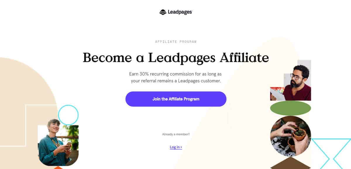 P&aacute;gina inicial do programa de Afiliados da Leadpages