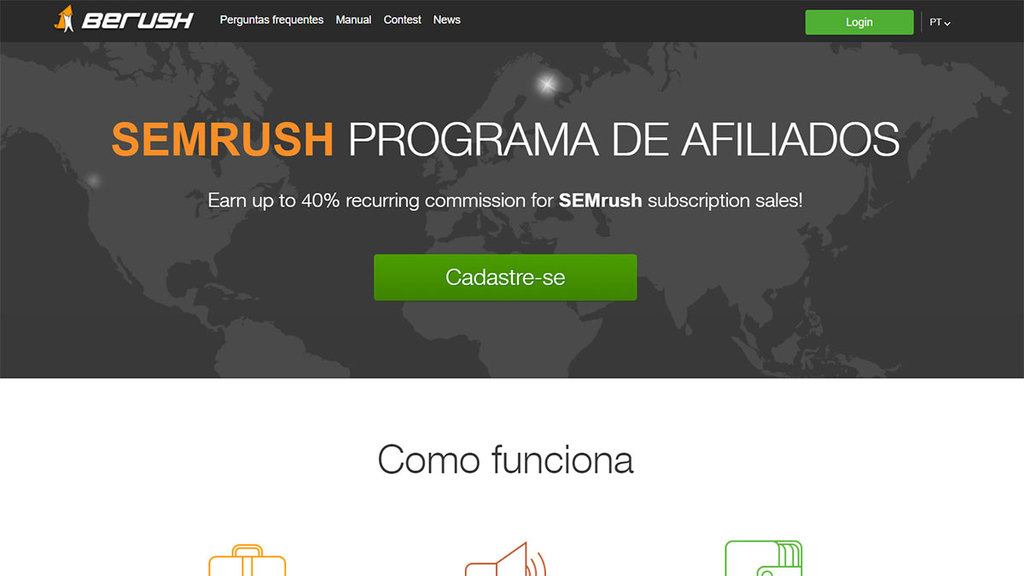 P&aacute;gina inicial do programa de Afiliados SemRush