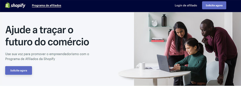 P&aacute;gina inicial do site de Afiliados da Shopify