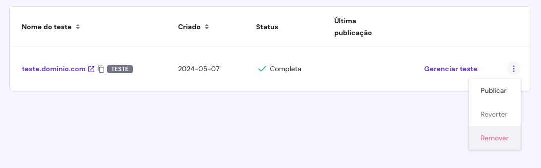 excluindo site de testes wordpress no hpanel