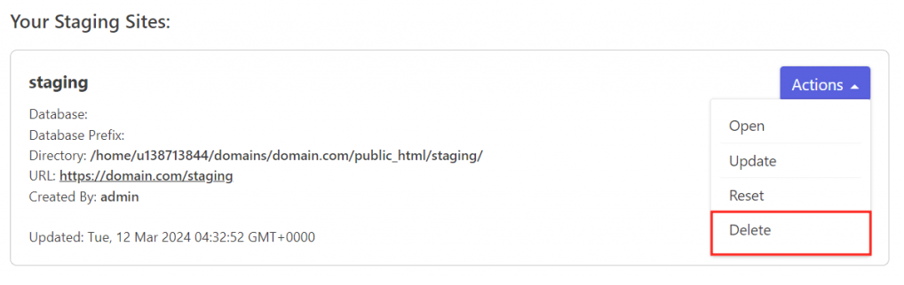 removendo site de testes no plugin wp staging
