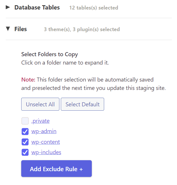 configurando arquivos e bancos de dados no plugin wp staging