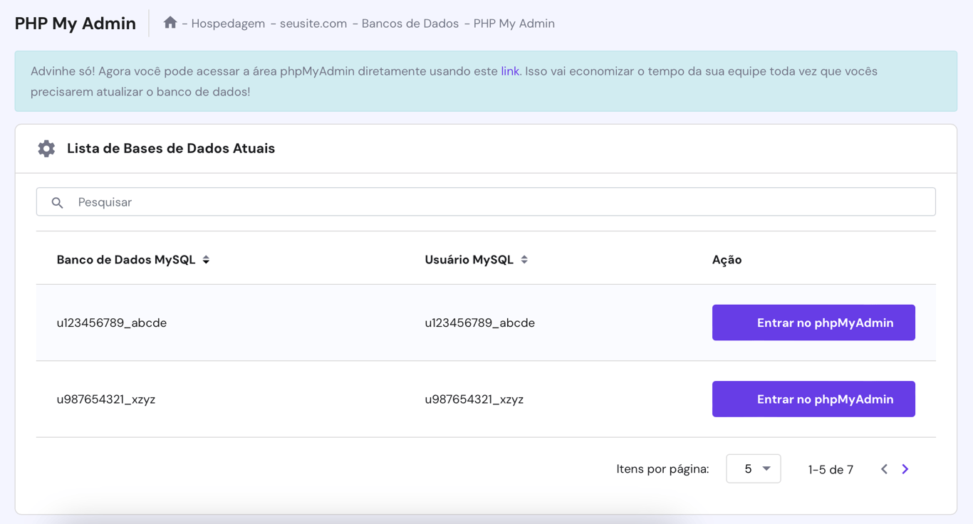 Conferindo os bancos de dados pelo hPanel