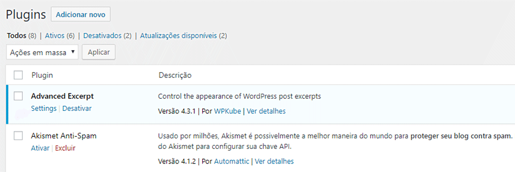 Acessando configurações do plugin