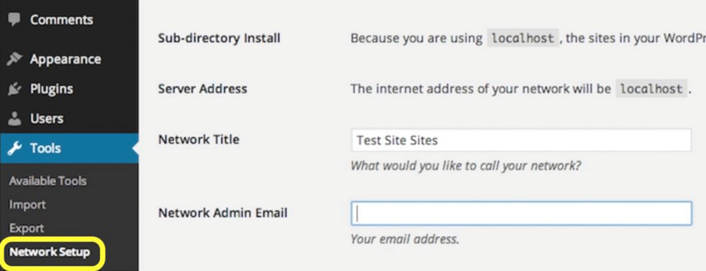 op&ccedil;&otilde;es de rede do wordpress