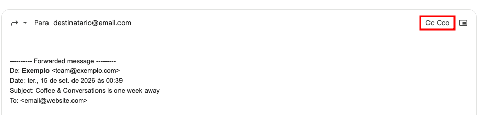 Opções Cc e Cco no Gmail.