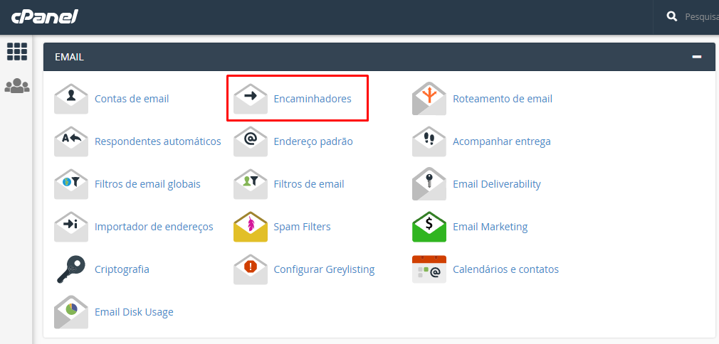 botão "encaminhadores" no cpanel