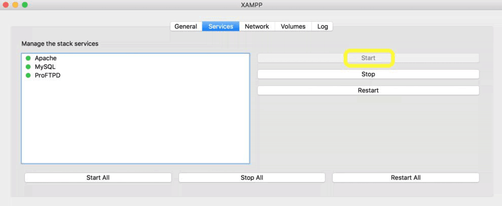 menu de servi&ccedil;os do xampp