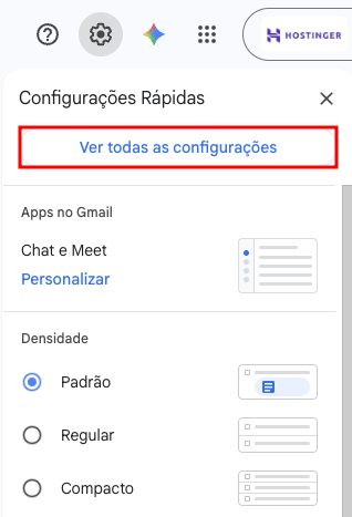 Opção Ver todas as configurações no Gmail.