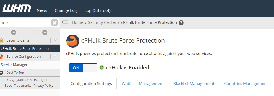habilitar prote&ccedil;&atilde;o cphulk no painel web host manager