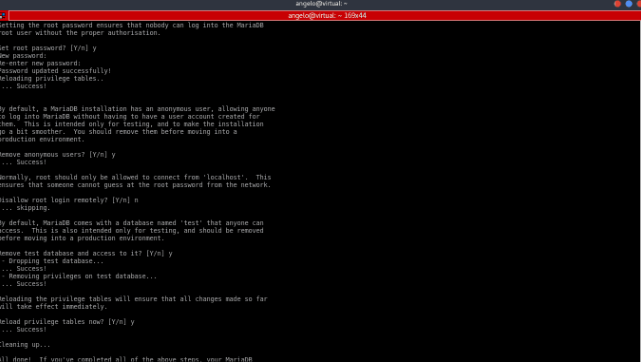 tela de confirma&ccedil;&atilde;o de instala&ccedil;&atilde;o de banco de dados mariaDB