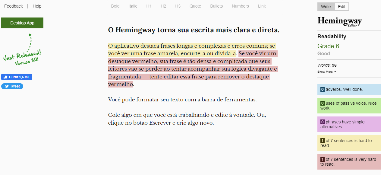 corretor de textos hemingway