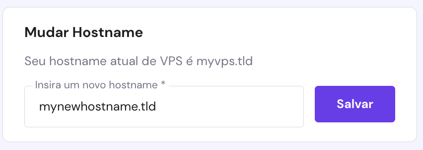 configurações de hostname na seção de controle de servidor do dashboard da hostinger