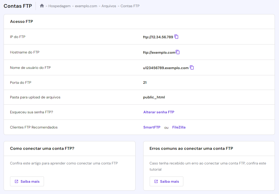 dados de ftp no hpanel