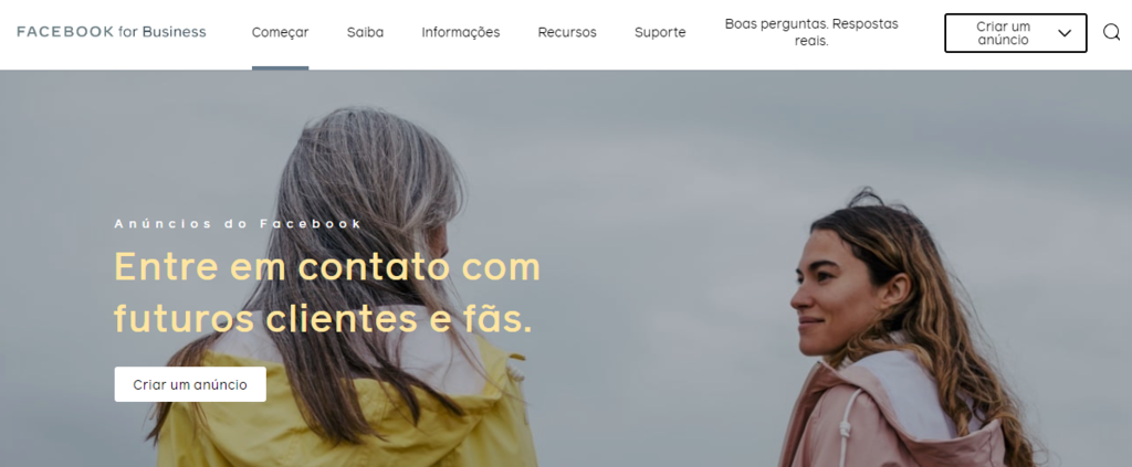 p&aacute;gina inicial do Facebook for Business