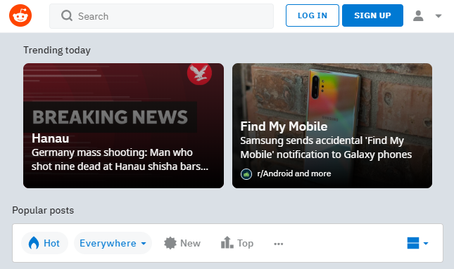 p&aacute;gina inicial do Reddit