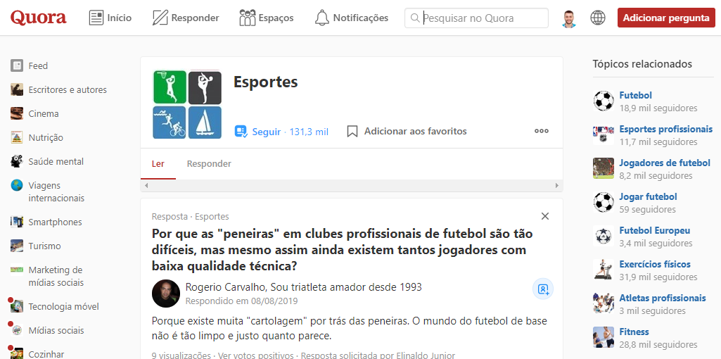 p&aacute;gina inicial do Quora