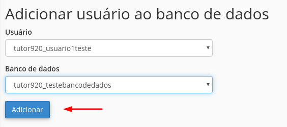 processo de adicionar usuário criado ao banco de dados mysql