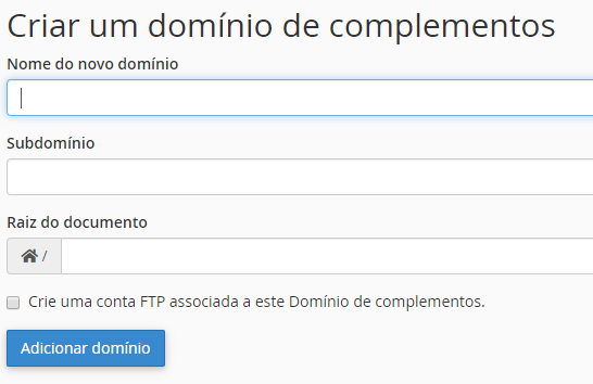 configuração de domínio de complemento