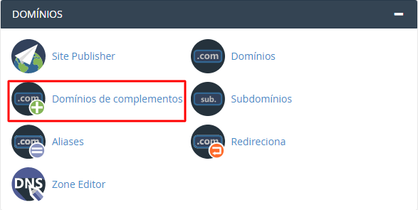 ferramenta de domínios de complemento no cpanel