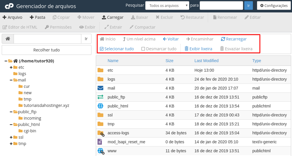 funções extras no gerenciador de arquivos