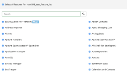 lista de todos os recursos no whm