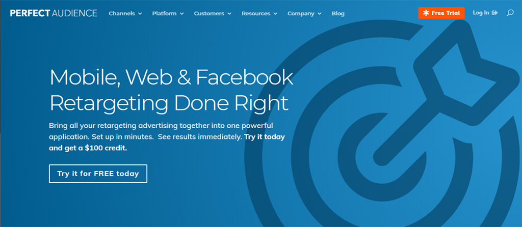 pagina inicial do servi&ccedil;o de marketing perfect audience