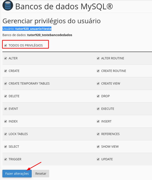 delimitar privilégios para usuários do banco de dados mysql